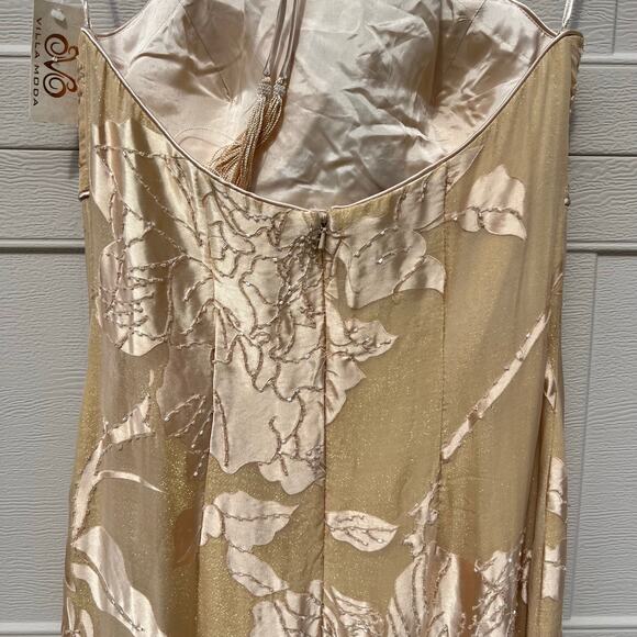 Sue Wong Nocturne Silk Beaded Halter Dress Gold Sz 8 Fringe Flapper Gatsby 30s - Picture 6 of 16